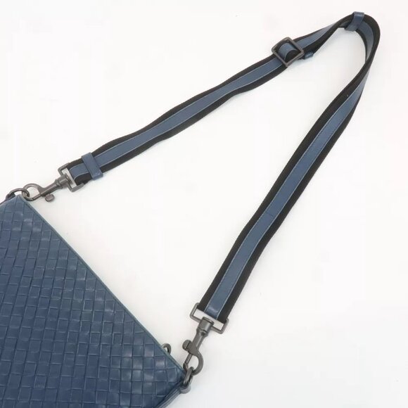 Auth BOTTEGA VENETA Hobo Intrecciato Shoulder Bag Navy Leather - Picture 9 of 16